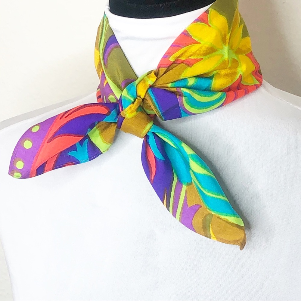 Vintage Floral/Feather Scarf. 22” x 22”